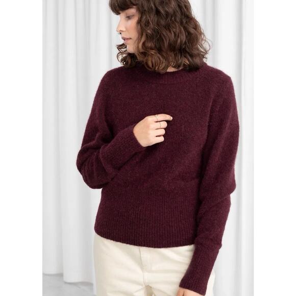 & Other Stories Plum Burgundy Wool Alpaca Blend Crewneck Sweater Medium - Picture 1 of 11